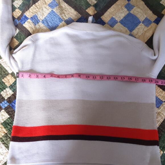 Athleta XS Cream Color Block Merino Wool Blend Cropped Sweater Coral Striped - Picture 7 of 8